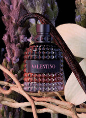 Valentino Uomo Born In Roma Intense cap closeup showing premium scent cues.