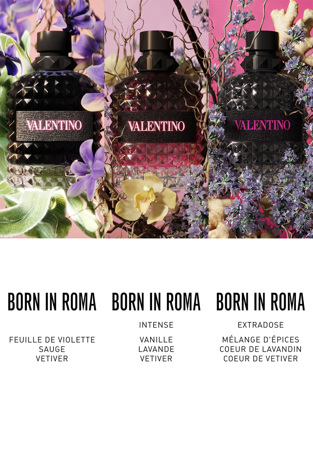 Valentino Uomo Born in Roma vetiver and woody base for long lasting impression.