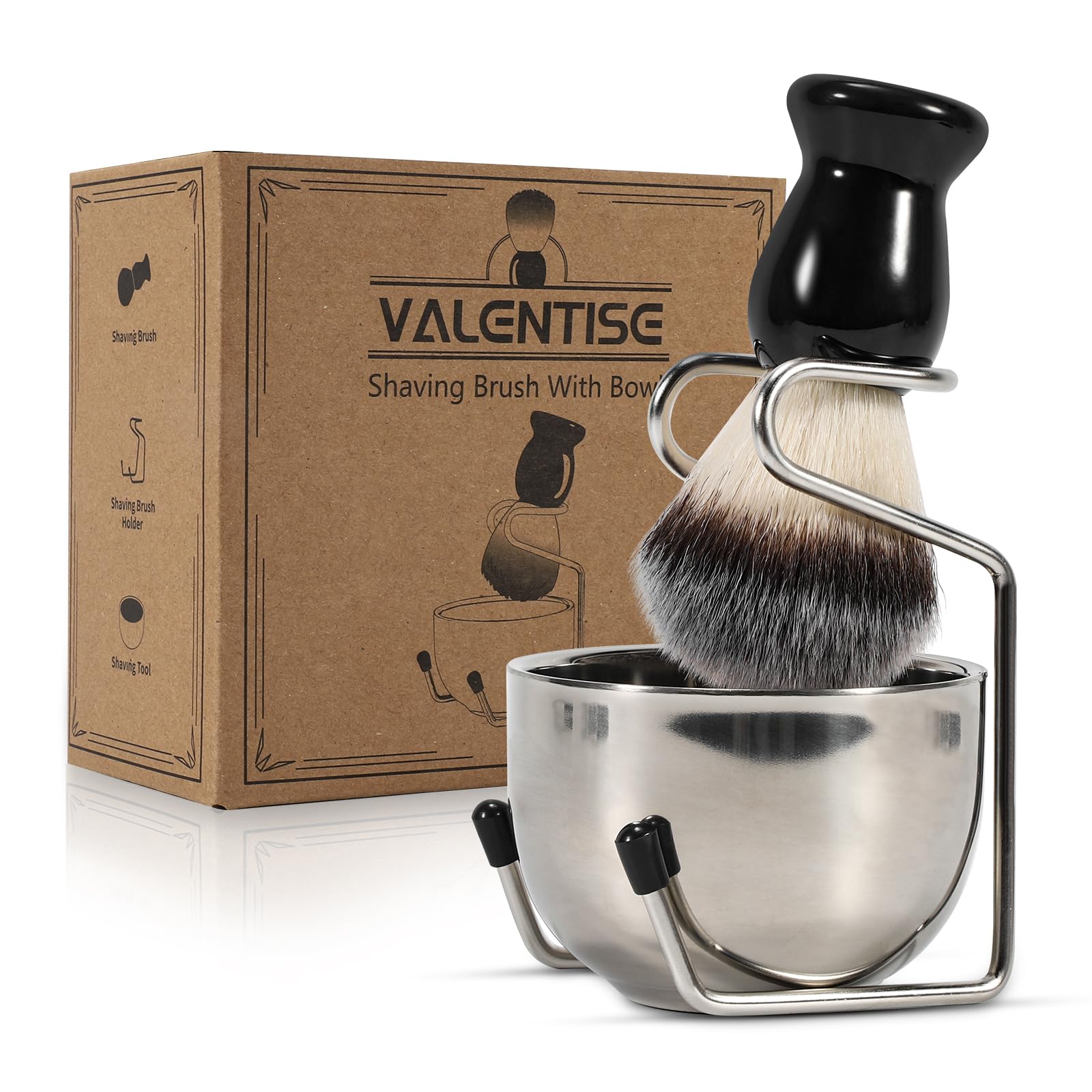 VALENTISE shaving brush 3in1 set close-up, showcasing smooth synthetic bristles for easy lathering