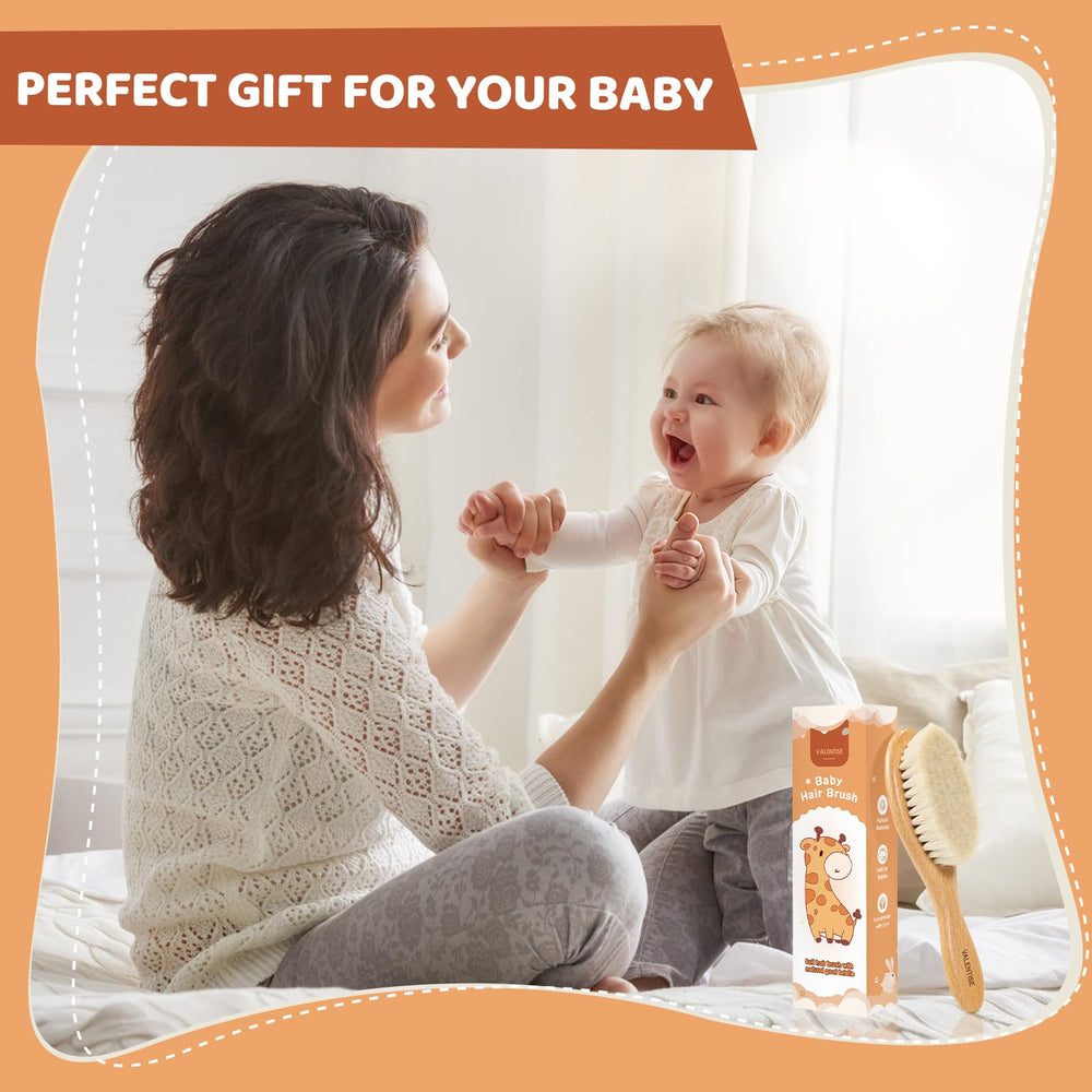 VALENTISE wooden baby brush daily use highlights scalp care routine.