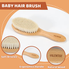 VALENTISE wooden baby hair brush ergonomic design closeup showing comfortable grip.