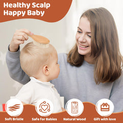 VALENTISE wooden baby brush soft bristles closeup for soothing touch on tiny hair.