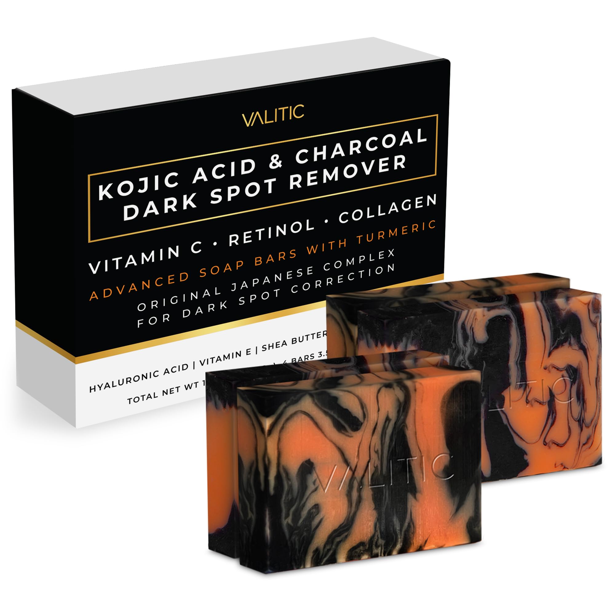 VALITIC charcoal kojic turmeric bar pack for daily cleansing and value