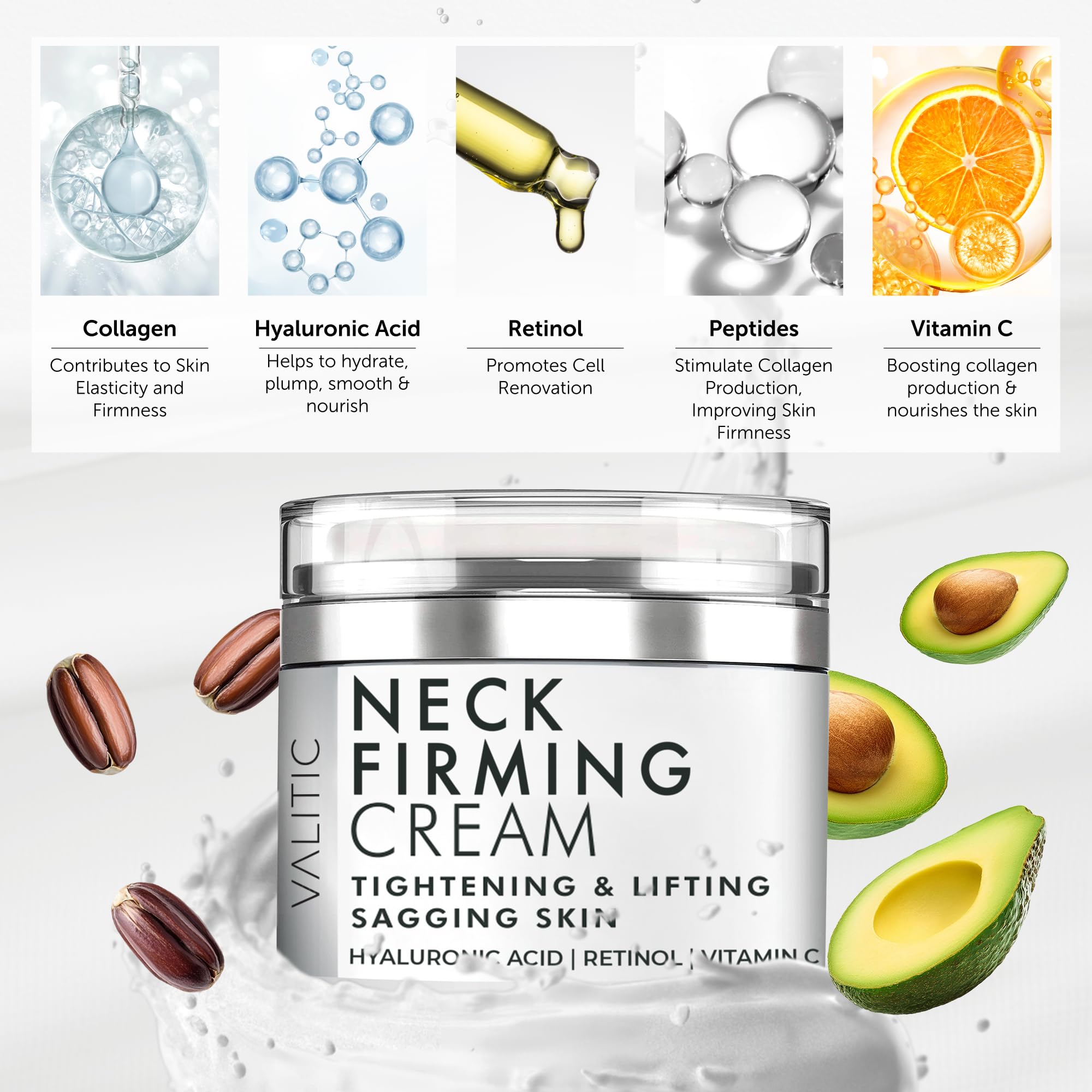 VALITIC crema cuello ingredientes clave como retinol y vitamina C