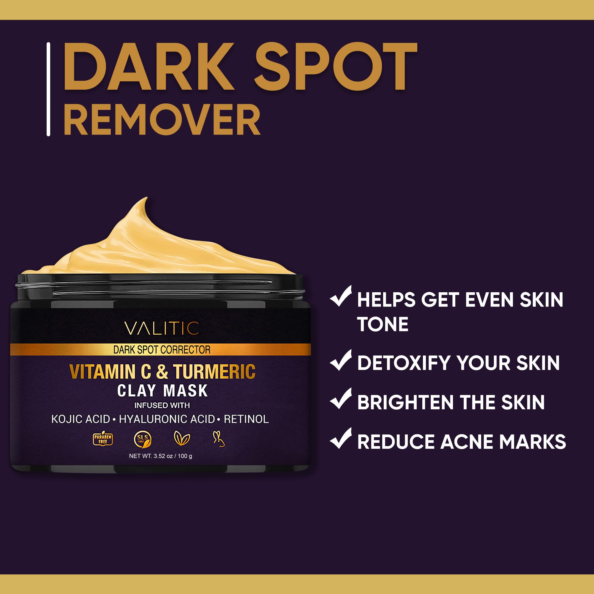 VALITIC ingredientes: ácido kojico, hialuronico y retinol para nutrir la piel.