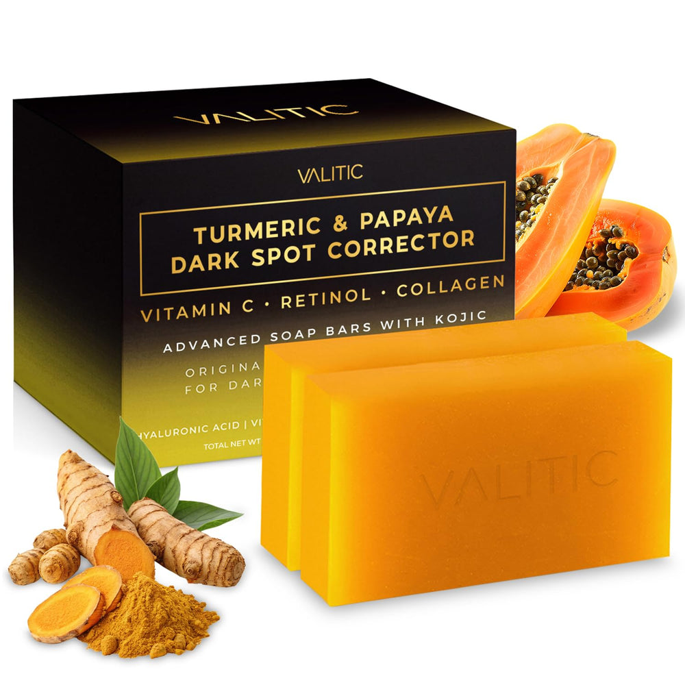 VALITIC jabón barra Papaya Curcuma para tono uniforme y piel radiante.