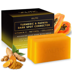 VALITIC jabón barra Papaya Curcuma para tono uniforme y piel radiante.