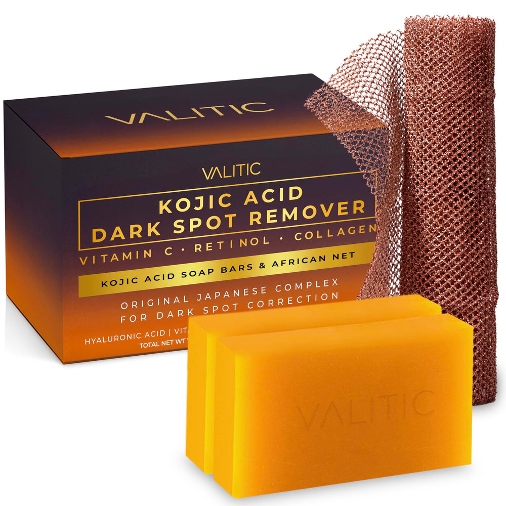 VALITIC jabón Kojico empaque: presentación limpia para rostro y cuerpo.