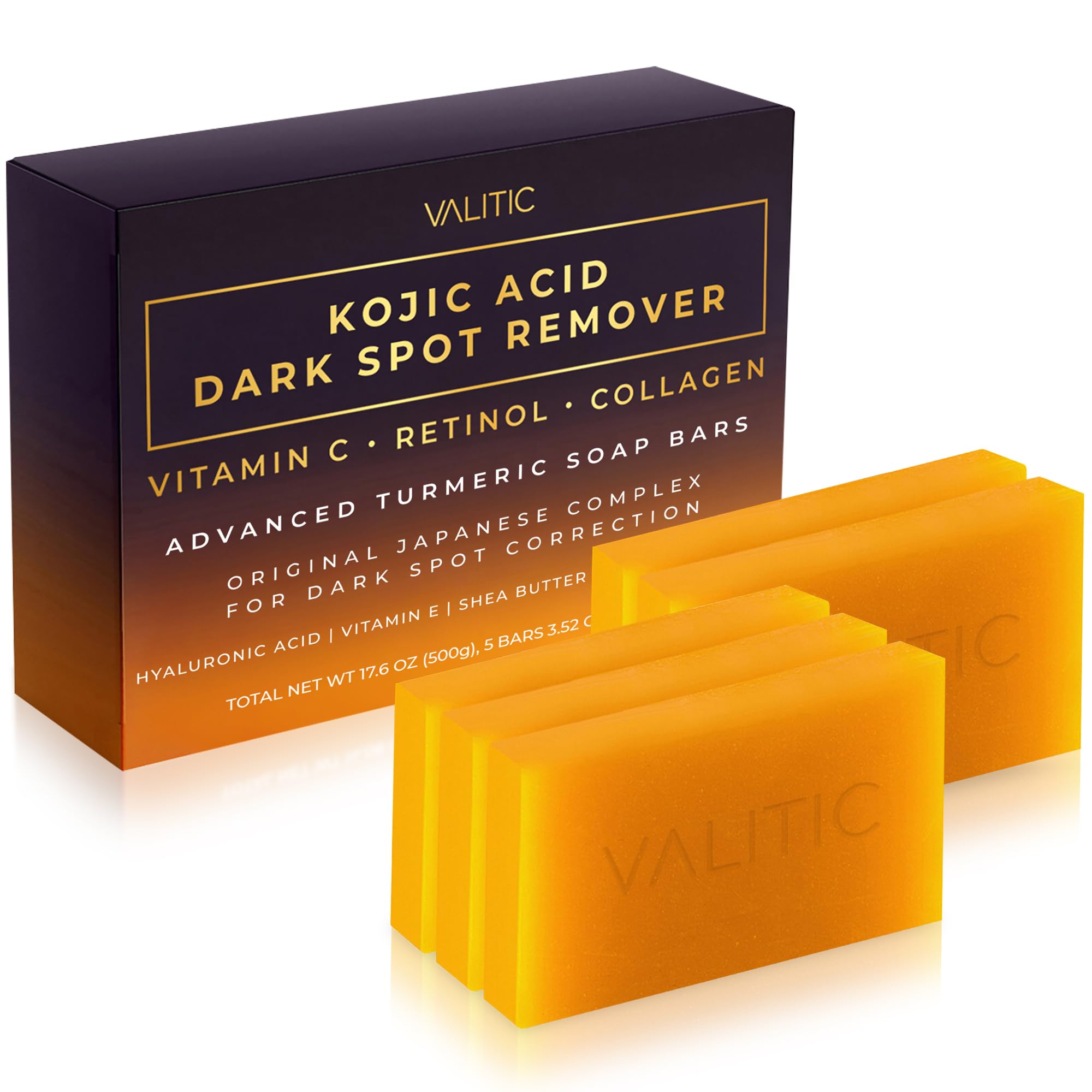 VALITIC Kojic Acid dark spot soap pack front view for even tone