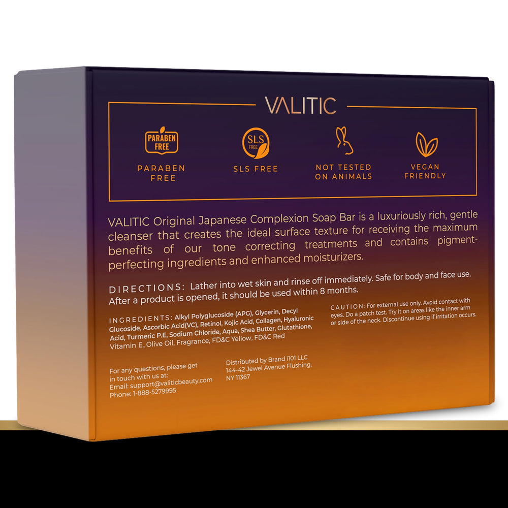 VALITIC Kojic Acid Soap ingredients label highlighting natural formula