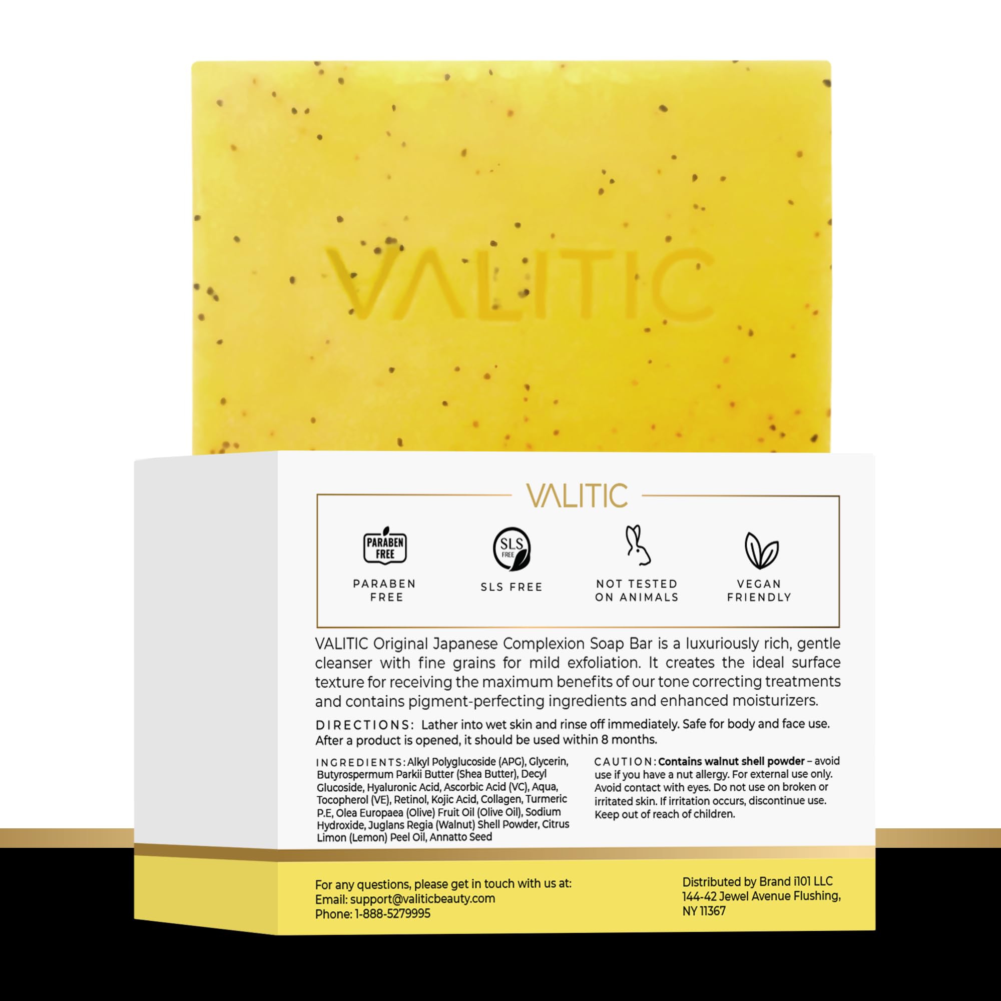 Valitic Lemon Turmeric Soap on sink with towel ready for daily use