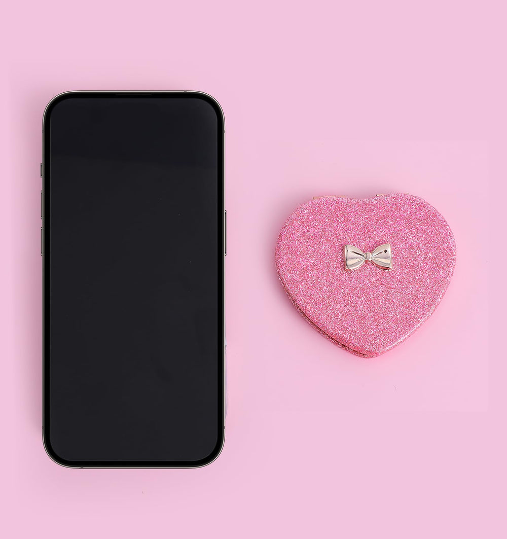 ValueBargain heart-shaped pink mirror, a cute gift option for girls and kids.