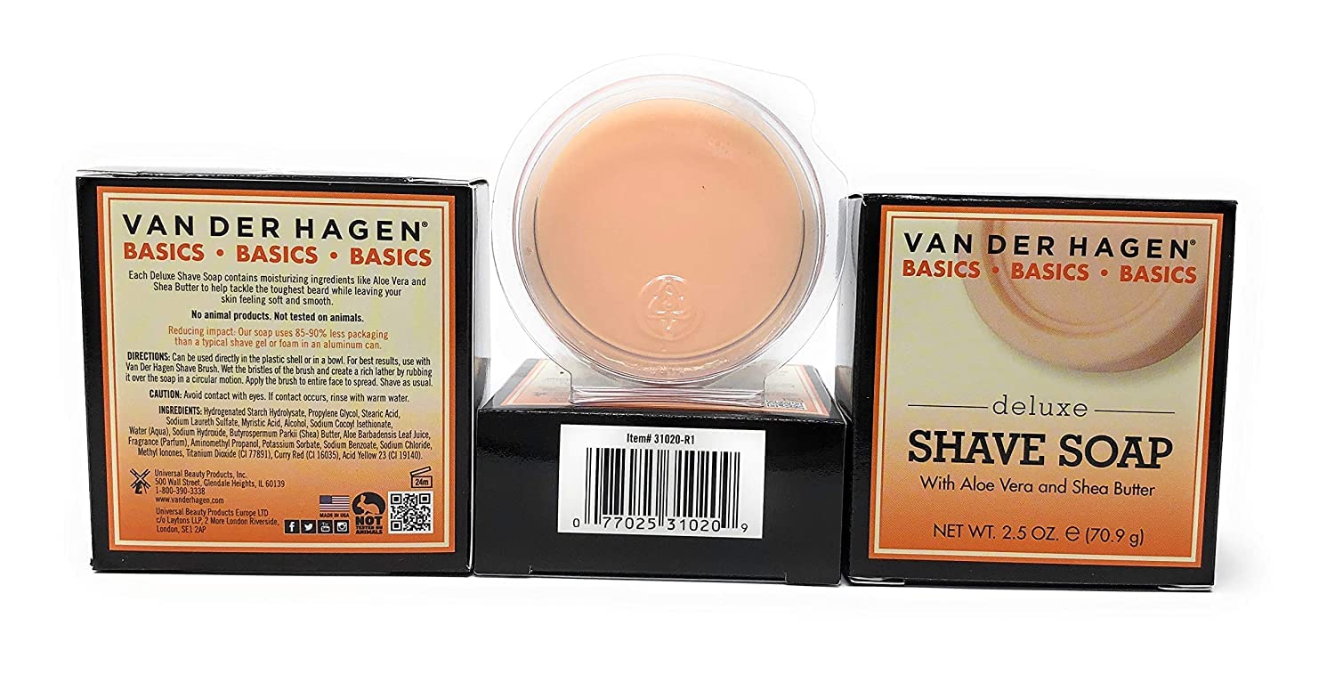 Van Der Hagen Deluxe Shave Soap 3pk in a wooden bowl for classic ritual