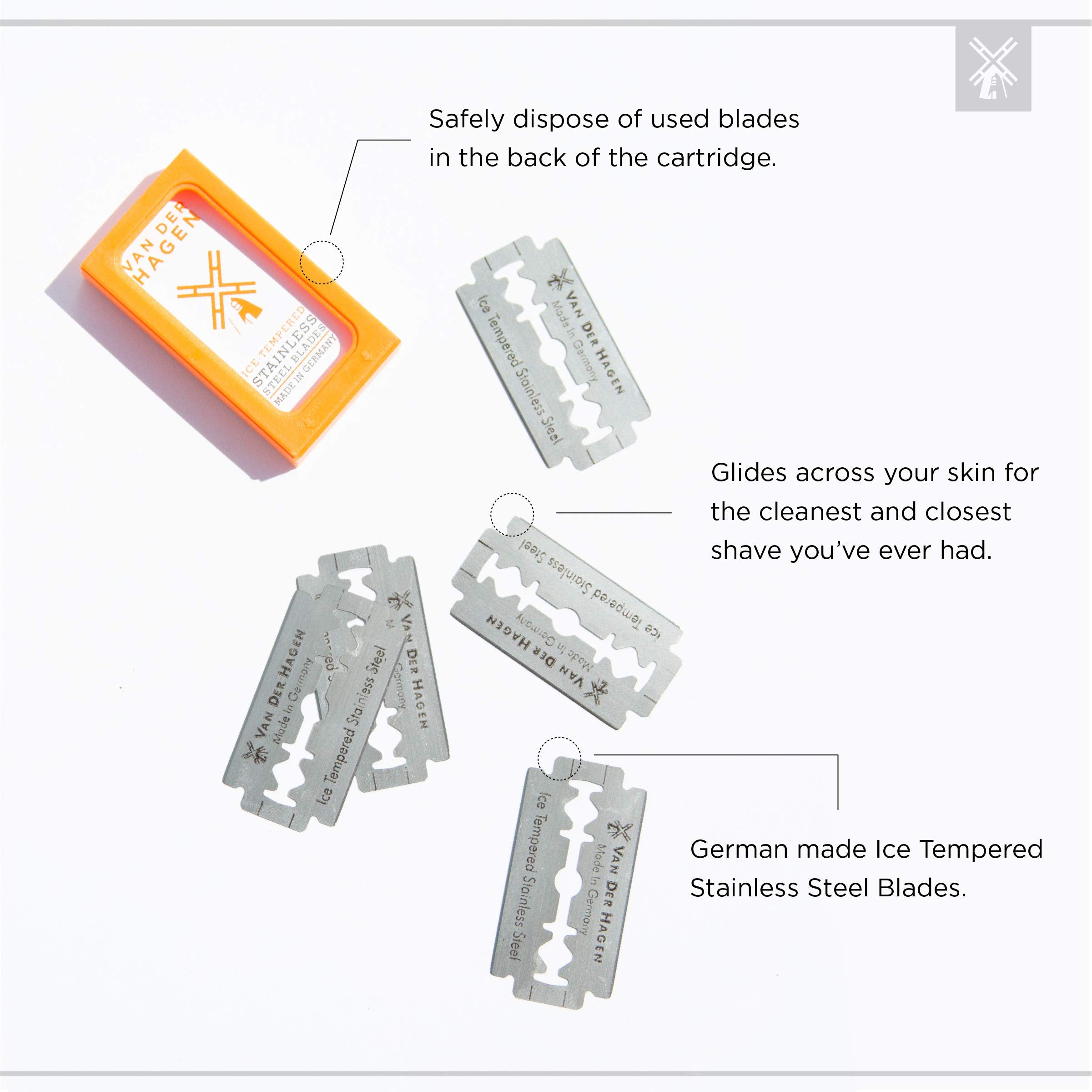 Van Der Hagen ice-tempered coating blade close-up, smooth glide.