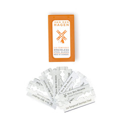 Van Der Hagen safety blades pack seven, ready for precise daily shaving.