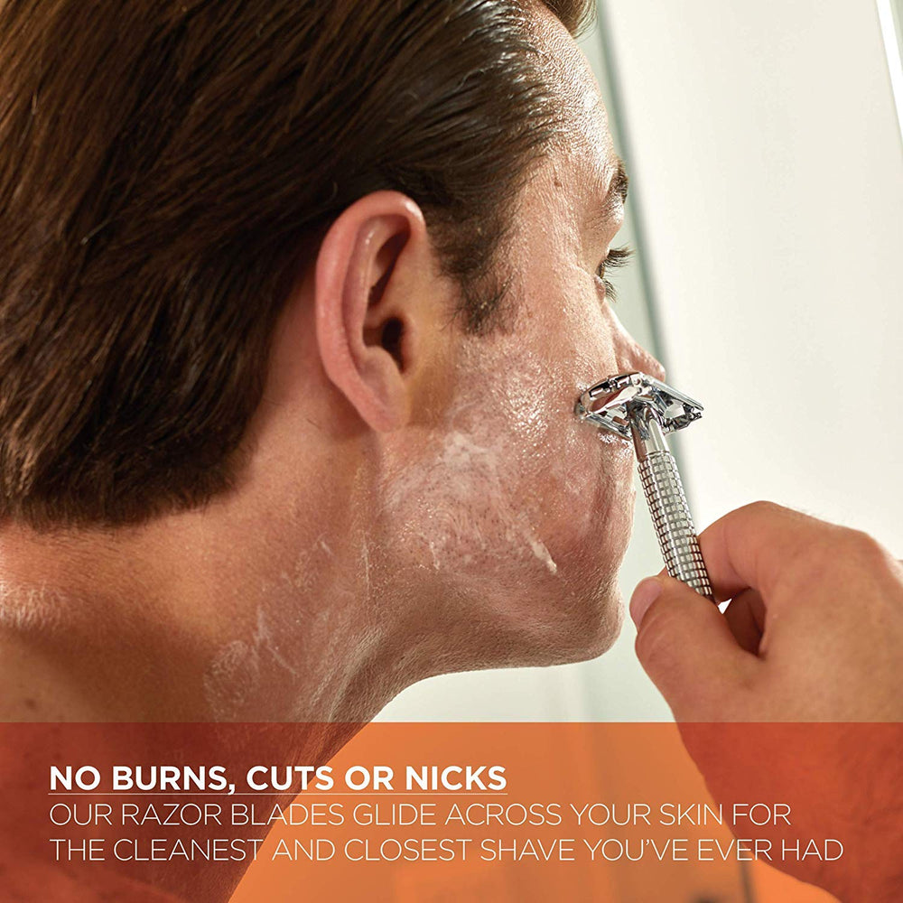 Van Der Hagen blades glide across skin with reduced irritation.