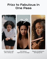 Vanessa Pro flat iron wide plate in action delivers quick, even heat.
