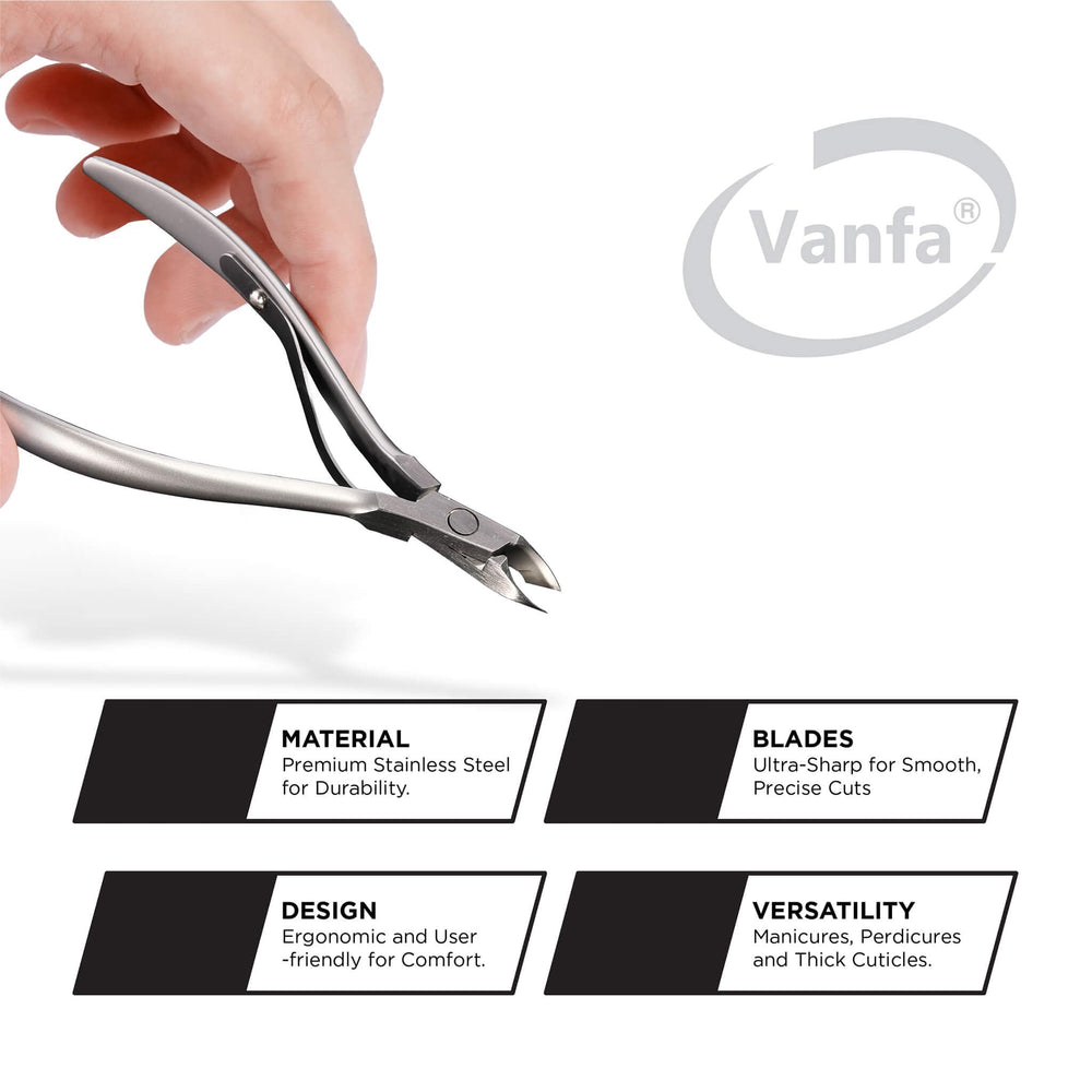 Vanfa cuticle trimmer with single spring for smooth opening.