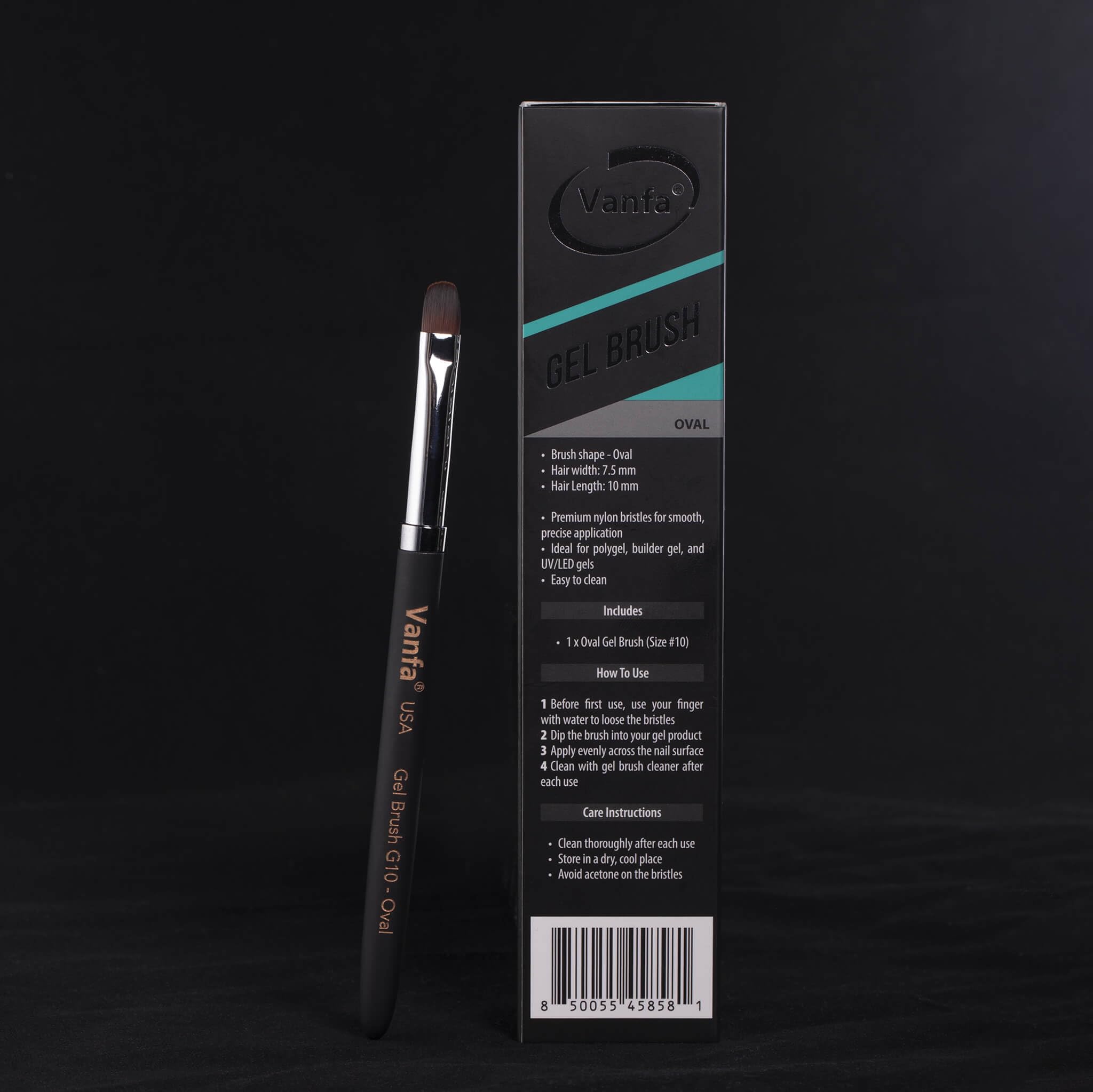 Vanfa gel nail brush builder gel application on tips with flawless finish.