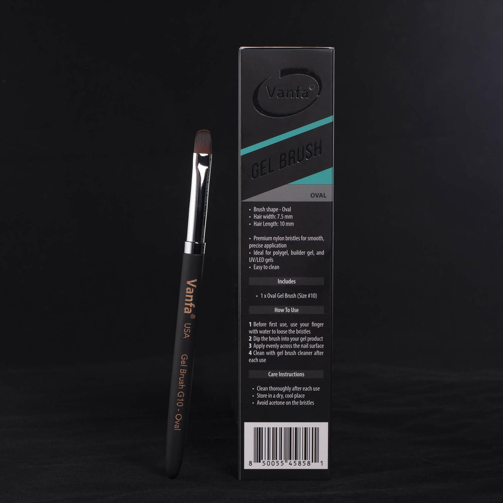 Vanfa gel nail brush builder gel application on tips with flawless finish.