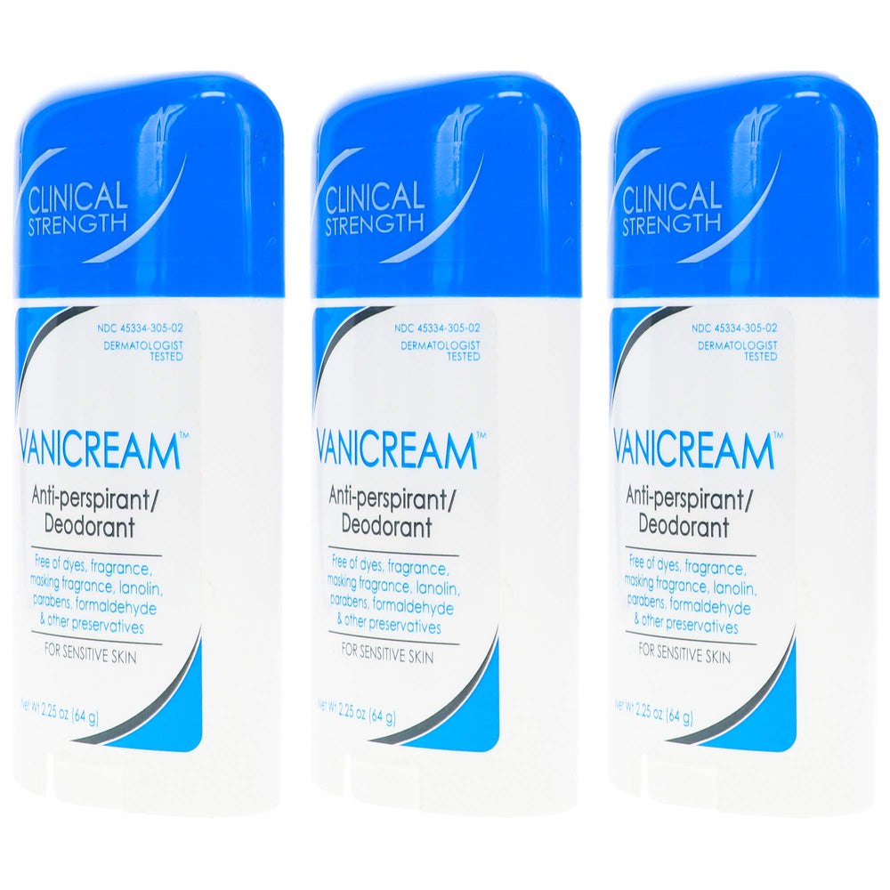 Vanicream anti-perspirant stick application close-up, smooth dry glide for comfortable daily wear.