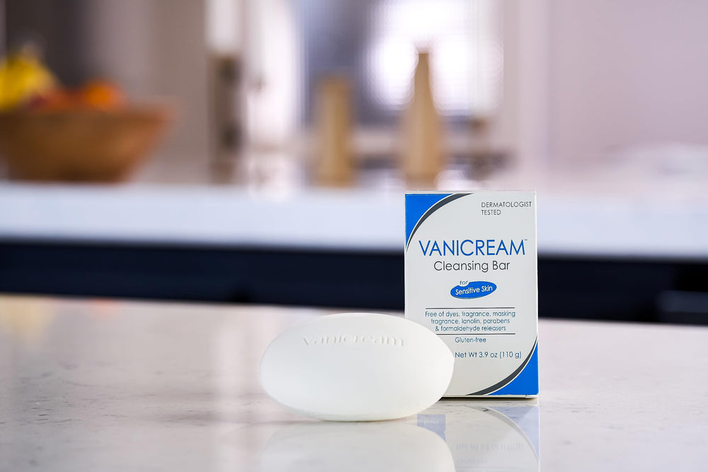 Vanicream Cleansing Bar bar closeup highlighting soap-free, moisturizing base