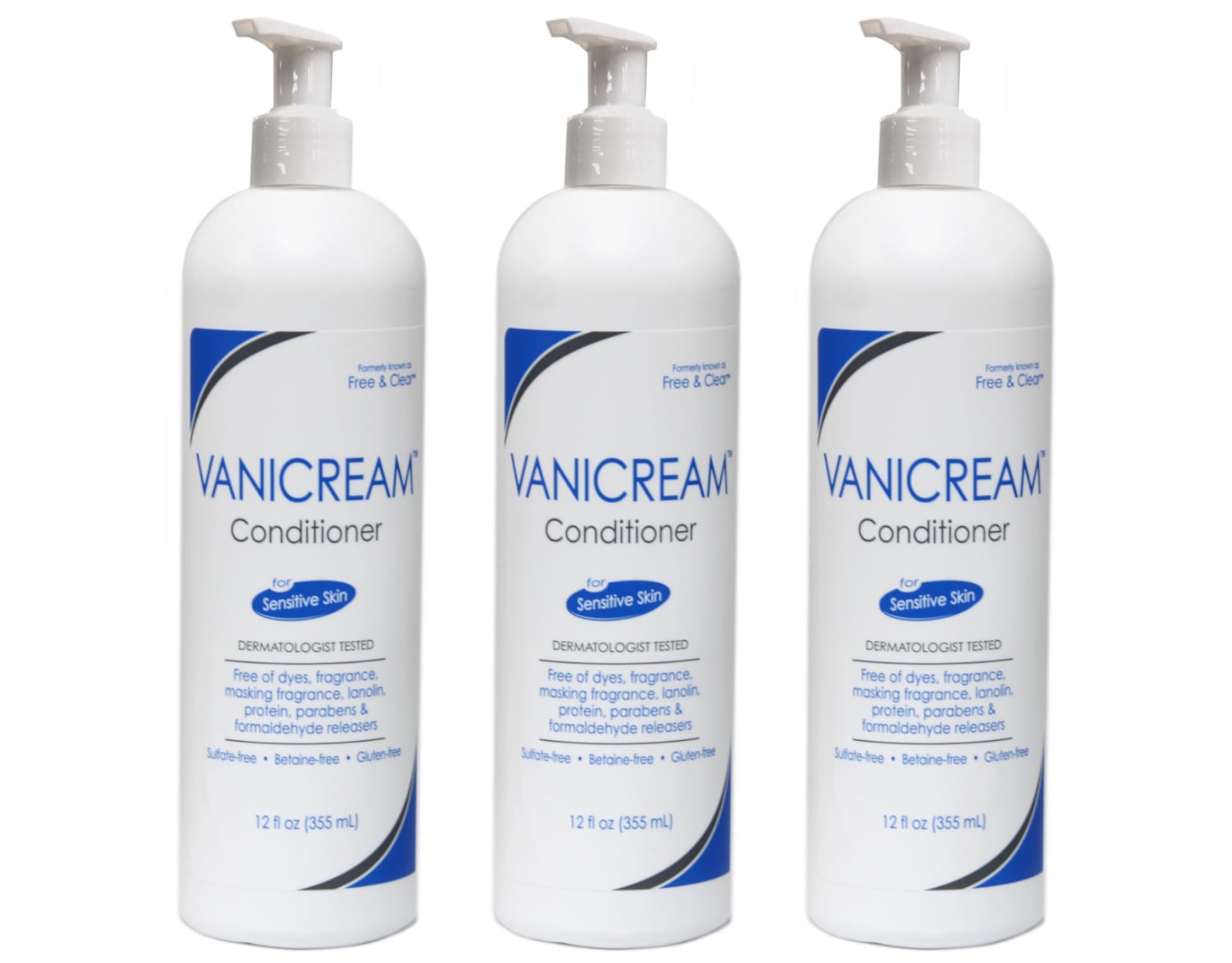 Vanicream conditioner bottle designed for sensitive skin with gentle detangling.