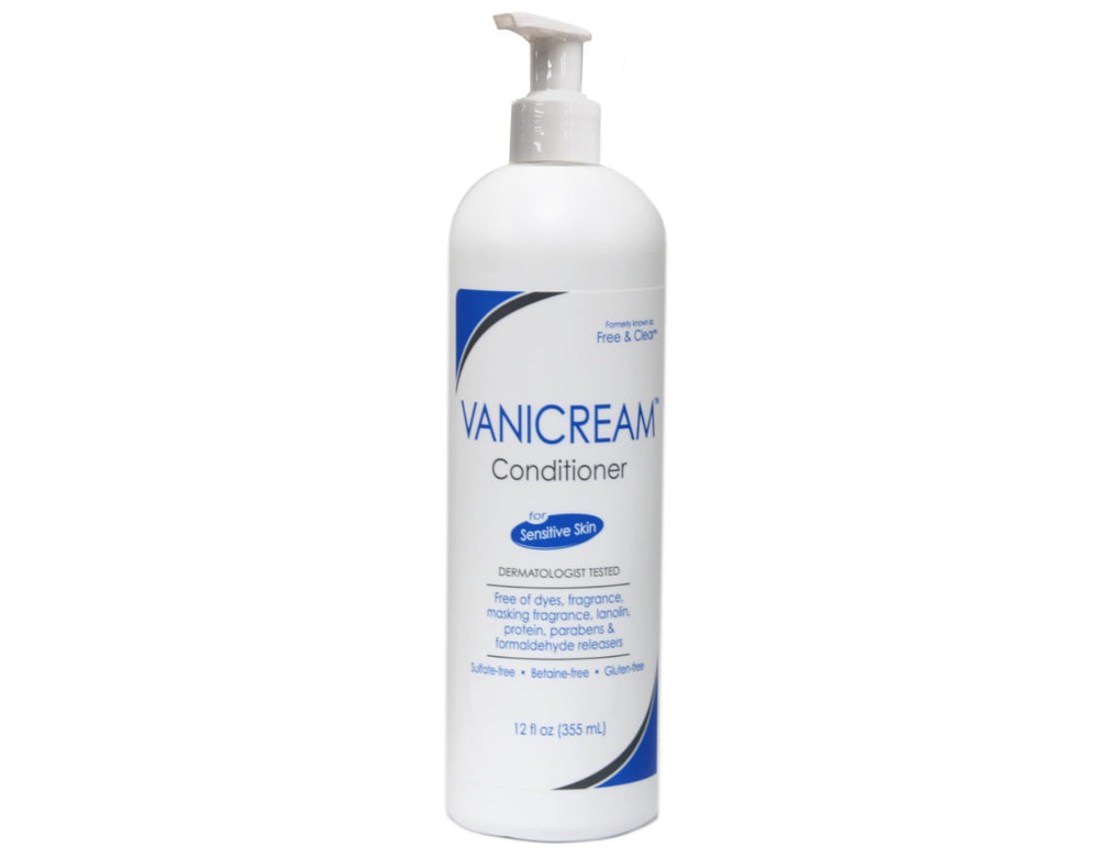 Vanicream conditioner applied to soft hair texture for a manageable feel.