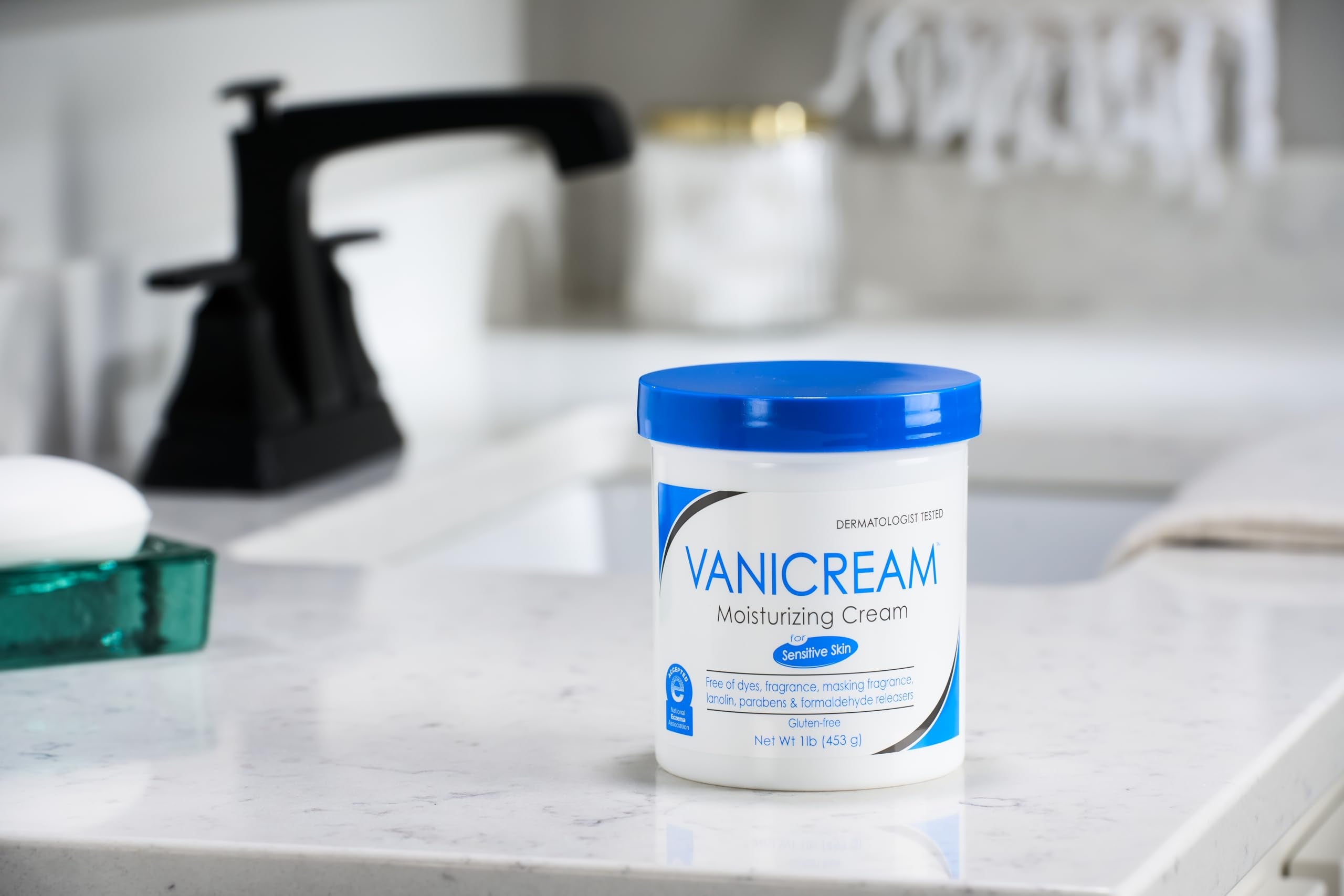 Vanicream Crema Hidratante, dermatológicamente probada, con sello de eczema.
