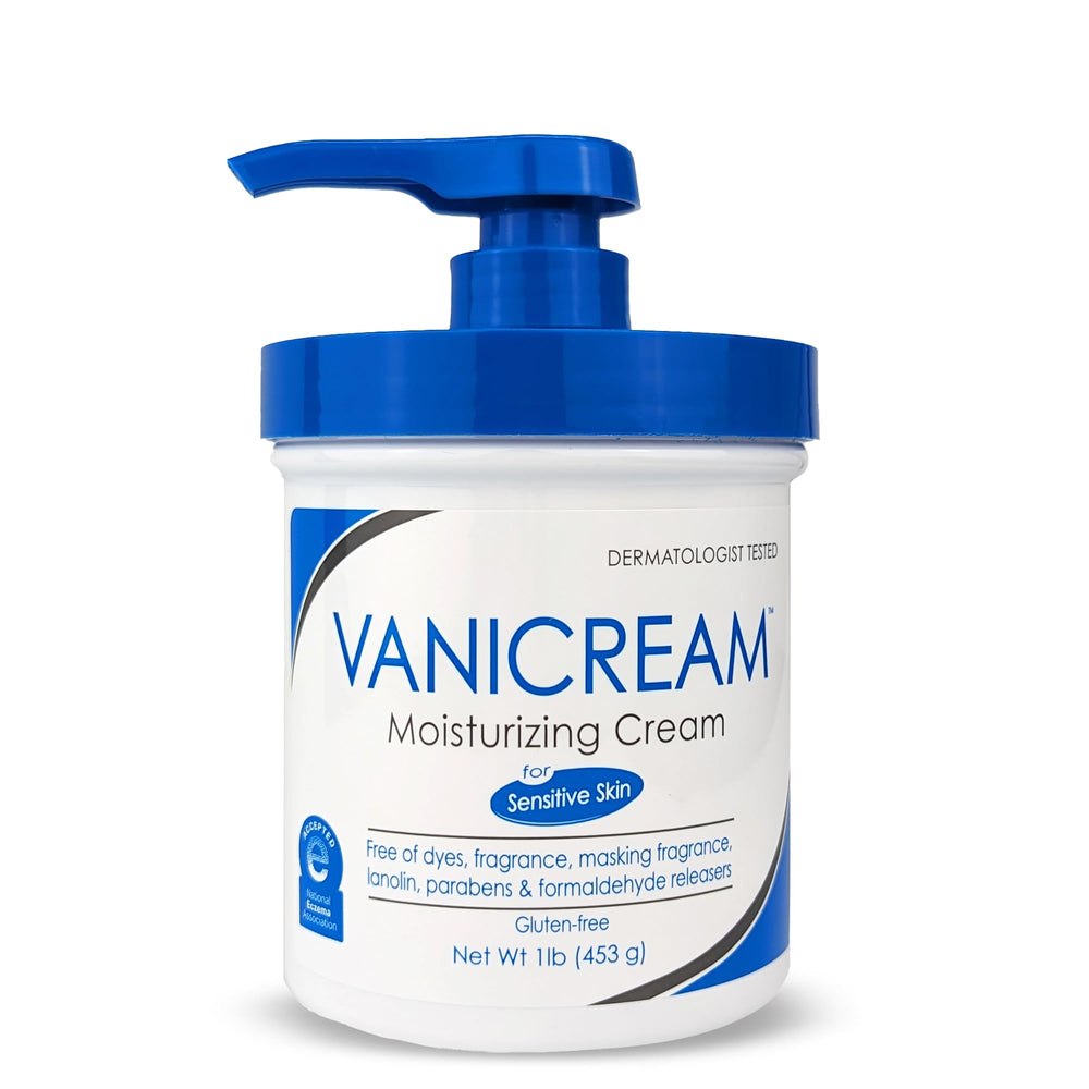 Vanicream Crema Hidratante con dispensador, ideal para piel sensible.