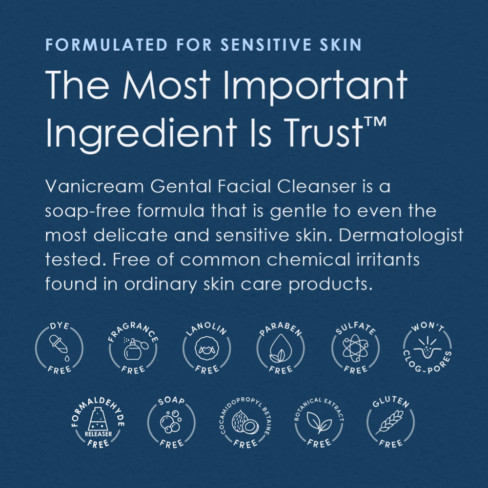 Vanicream close-up shows fragrance-free, dye-free formula for delicate skin care.