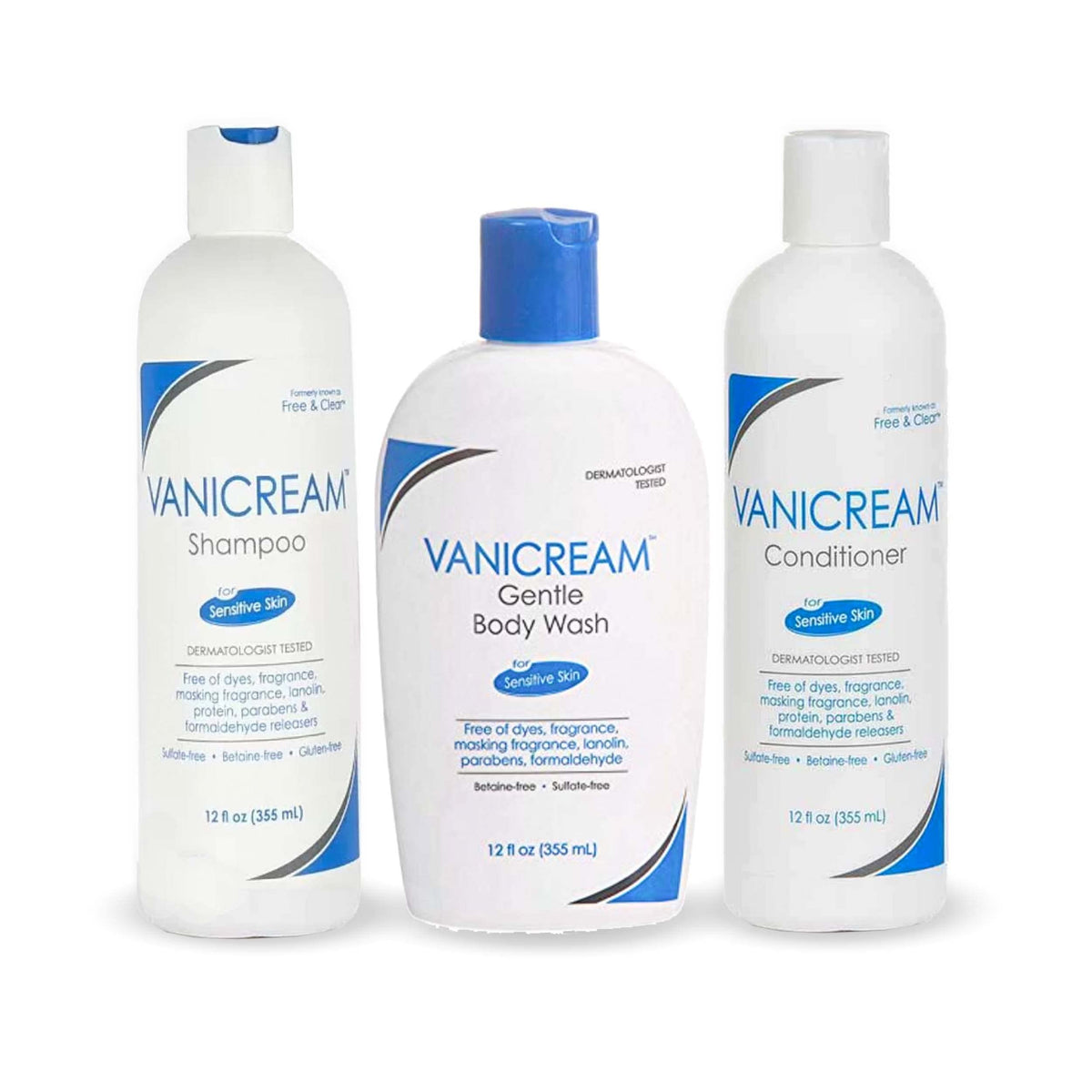 Vanicream Free and Clear shampoo bottle — gentle, fragrance-free cleansing for sensitive scalps.