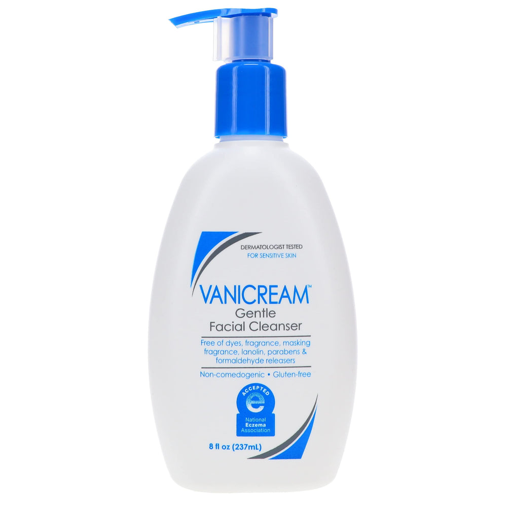 Vanicream Gentle Facial Cleanser outer packaging, dermatologist tested claim.