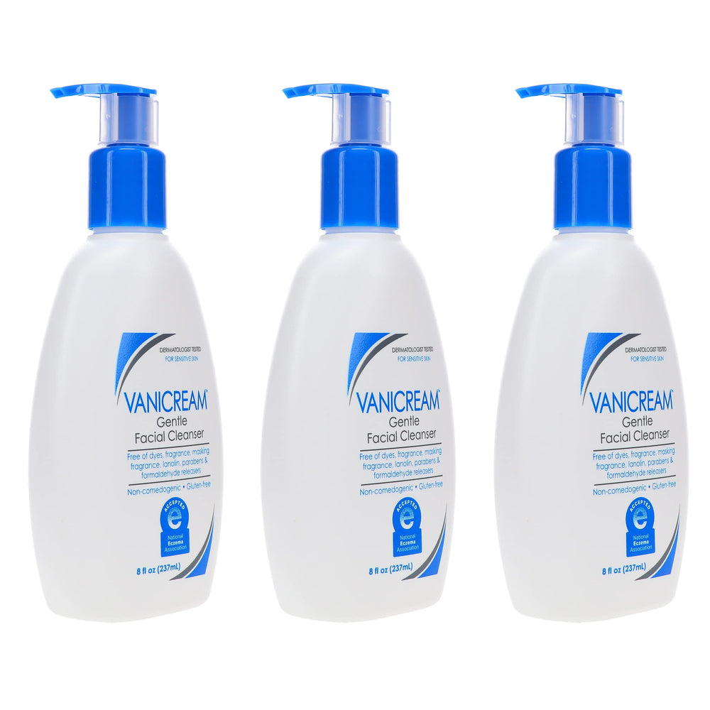 Vanicream Gentle Facial Cleanser label shows fragrance-free composition.