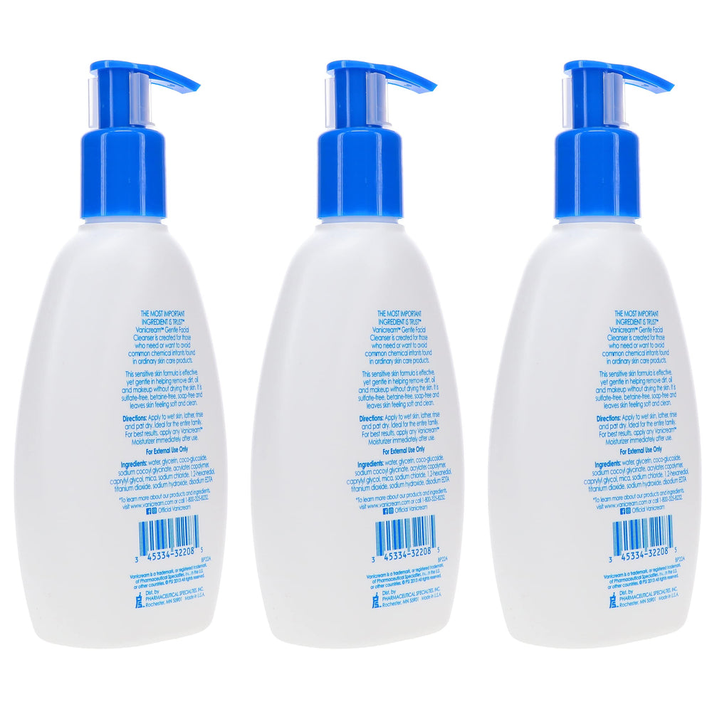 Vanicream Gentle Facial Cleanser label close-up showing fragrance-free formula.