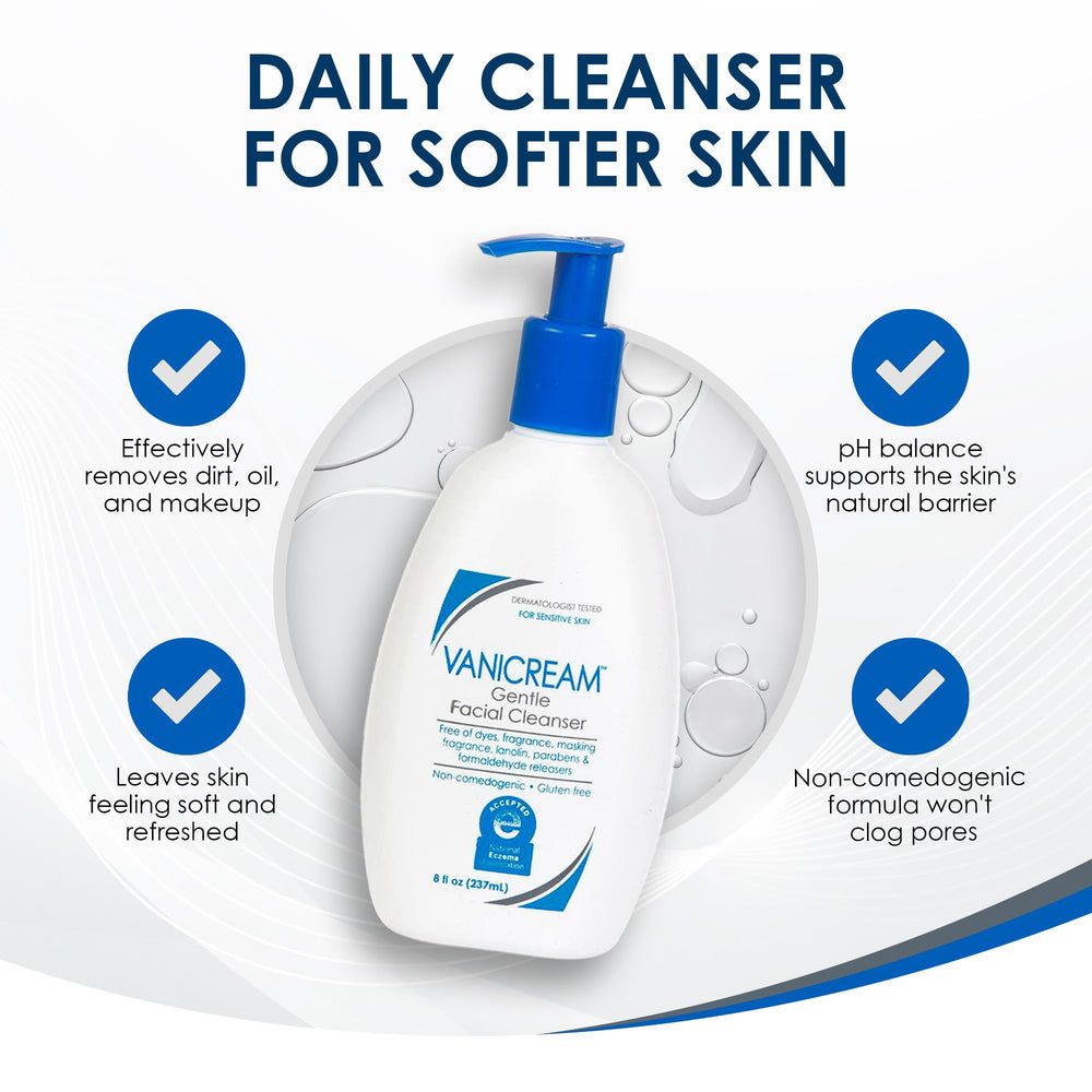 Vanicream Gentle Facial Cleanser National Eczema Association recognition badge.