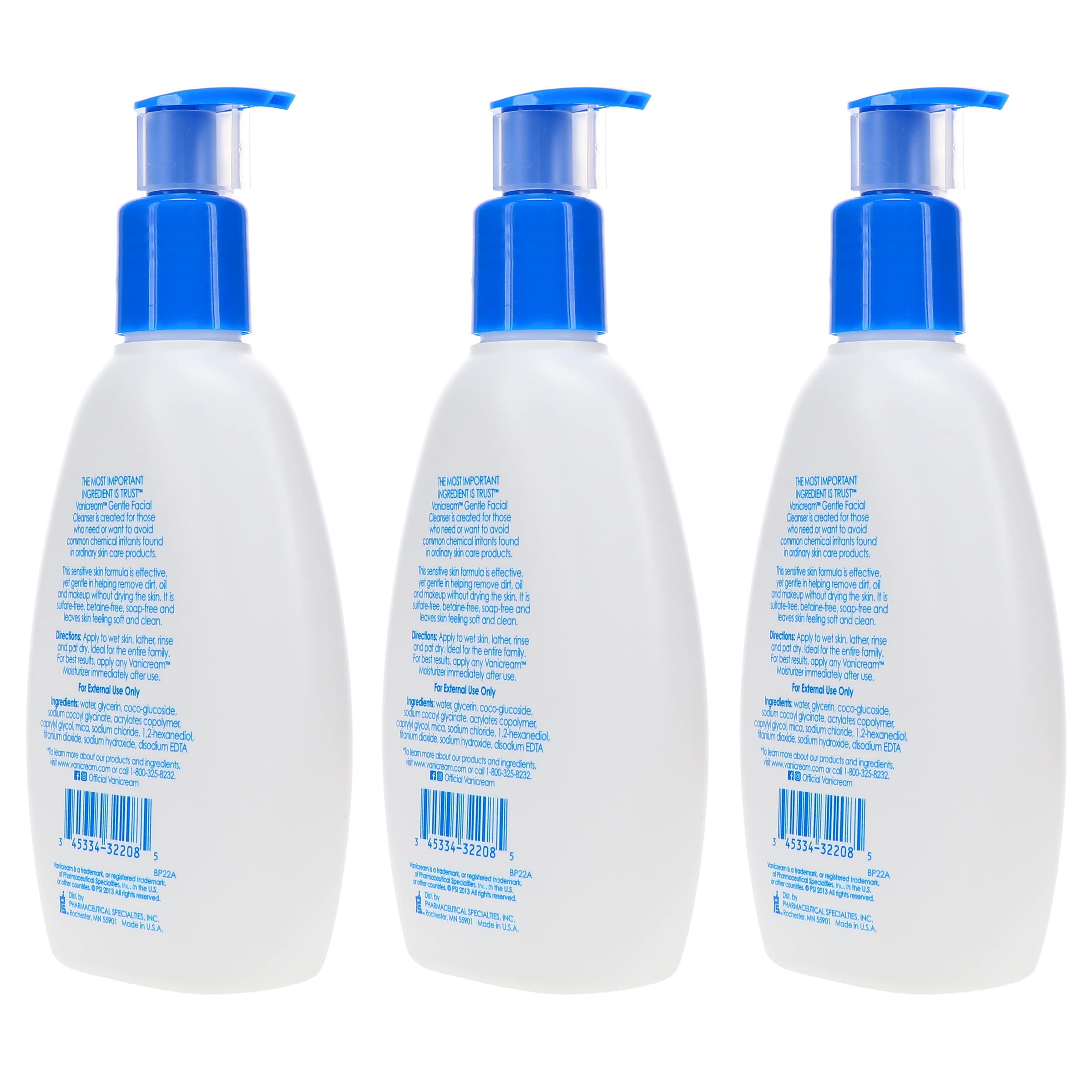 Vanicream Gentle Facial Cleanser label highlights sulfate-free formulation.