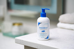 Vanicream cleanser label closeup shows fragrance-free, gluten-free ingredients.