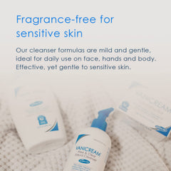 Vanicream Liquid Cleanser Refill for face, hands, and body in use, daily routine.