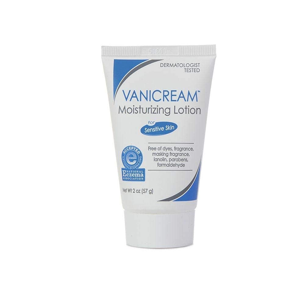 Vanicream Loción Hidratante formato viaje 2oz para piel sensible, uso diario sin fragancias.