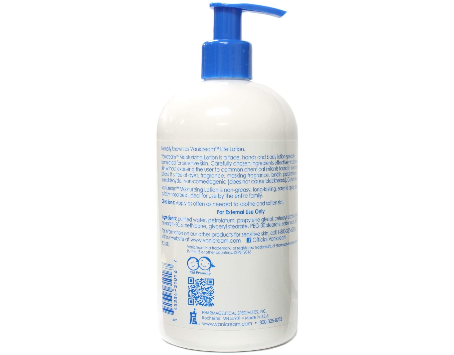Vanicream Moisturizing Lotion pump application on hands, ideal for daily care.