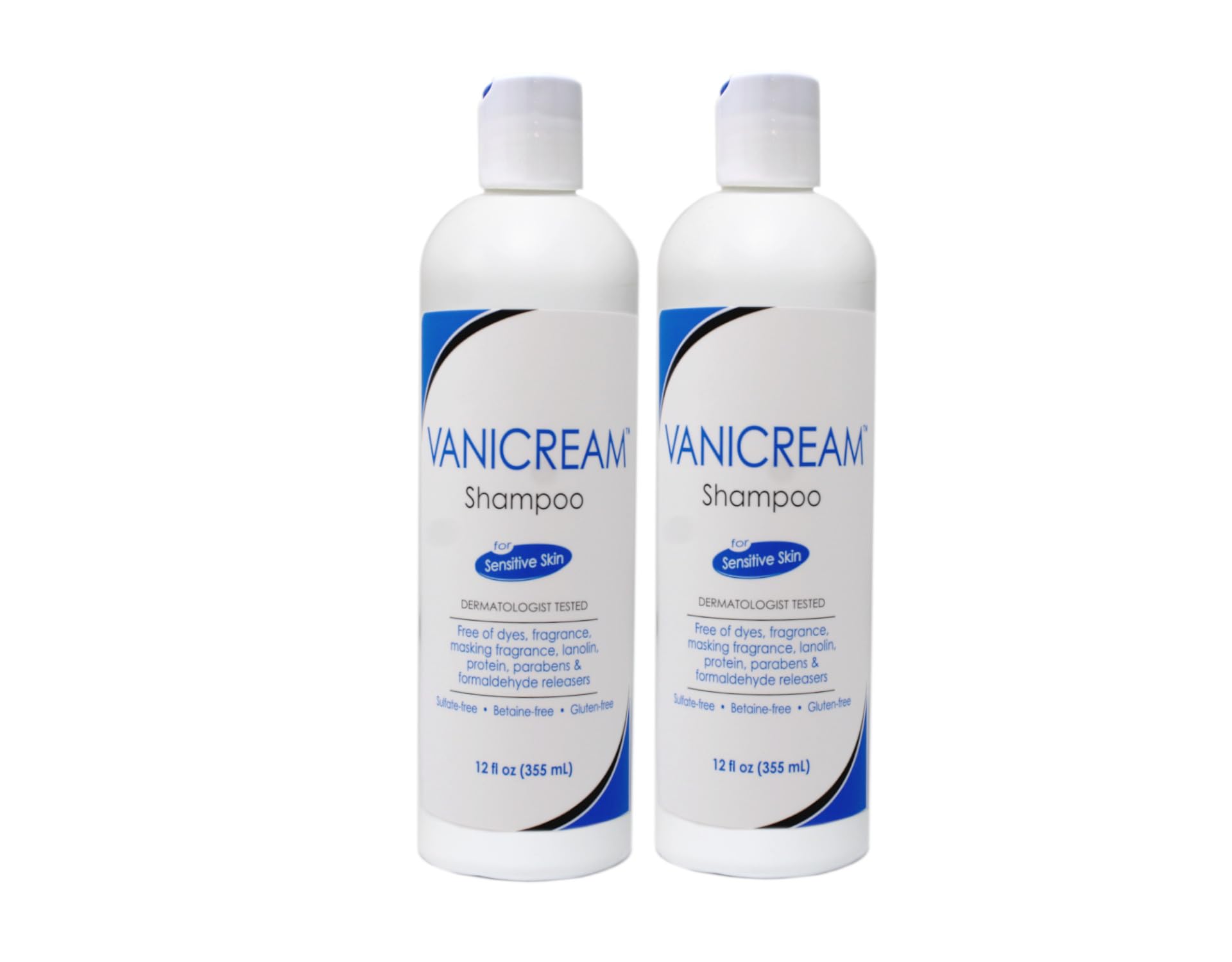 Vanicream Shampoo bottle showing the 12 oz pack, fragrance-free and gentle cleansing.