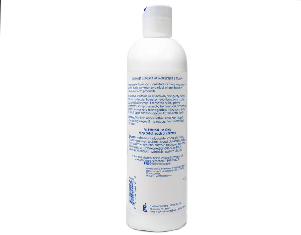 Vanicream Shampoo packaging image highlighting fragrance-free, paraben-free formula.
