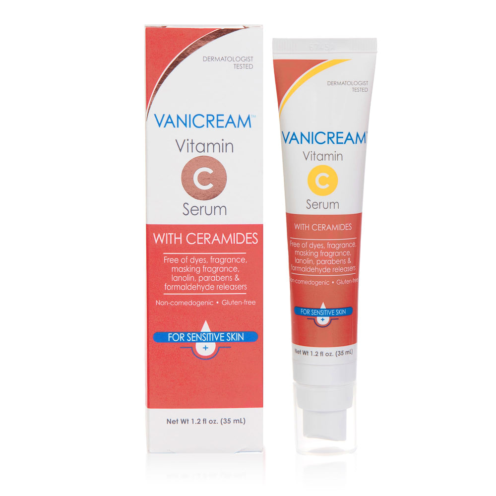 Vanicream suero de vitamina C botella, brillo suave para piel sensible.
