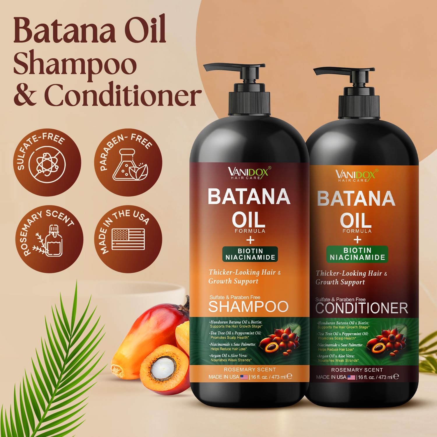 VANIDOX Batana Oil Conditioner bottle closeup highlighting smoothing care benefits