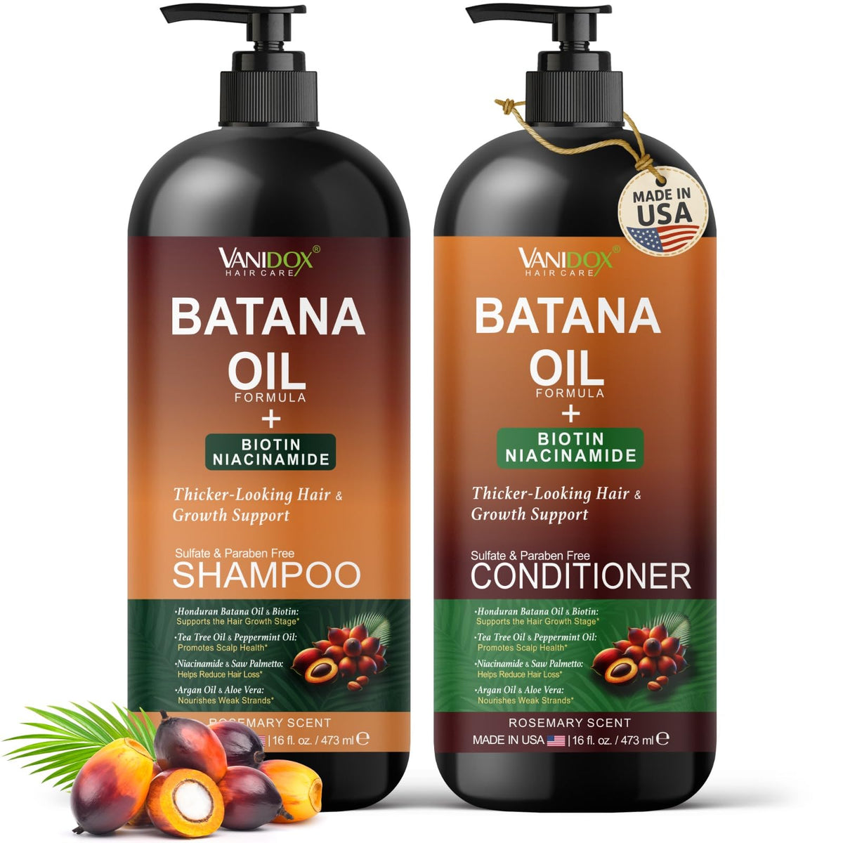VANIDOX Batana Oil Shampoo bottle closeup showing gentle cleansing for scalp nourishment
