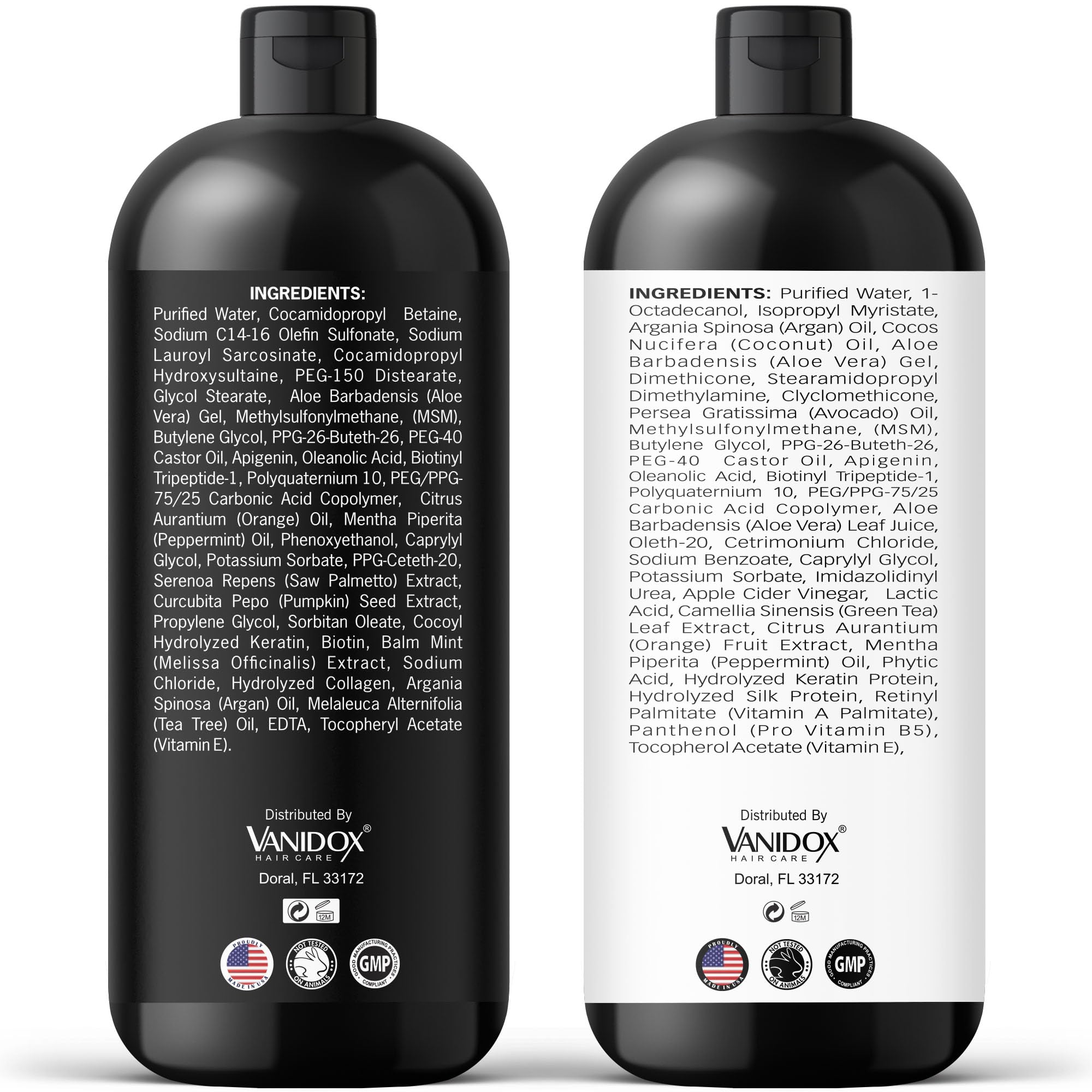 Dual VANIDOX bottles ready for daily hair care routine