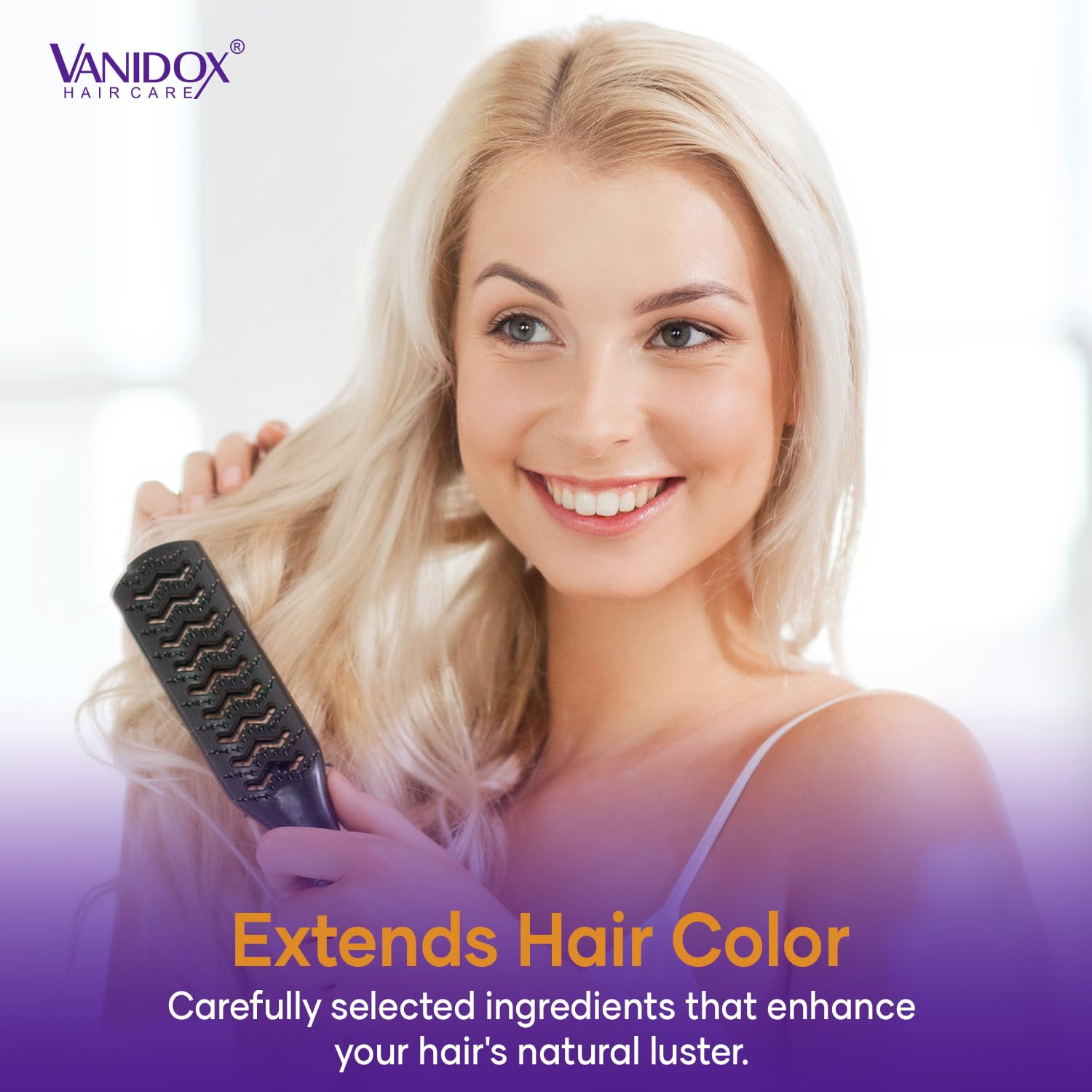 VANIDOX hair after washing shows enhanced shine and cool tones