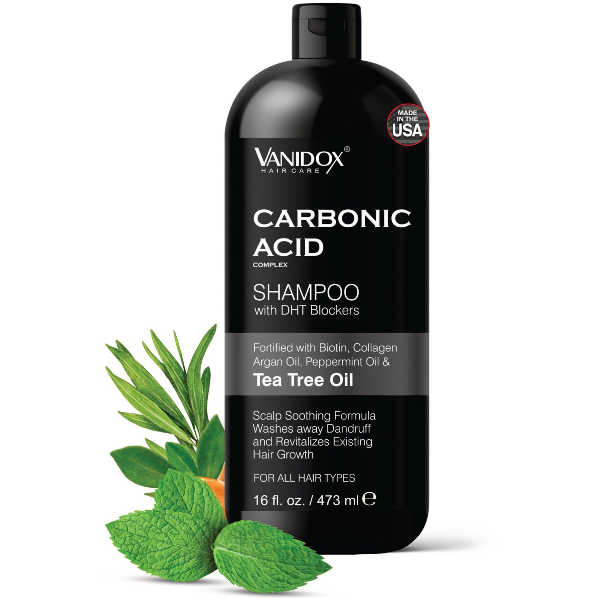 VANIDOX champú carbónico botella frontal, hidratación profunda para el cabello.