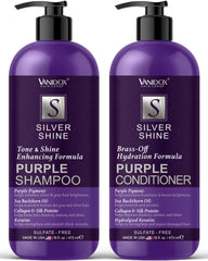 VANIDOX purple shampoo bottle neutralizes brassiness while preserving cool silver tones.